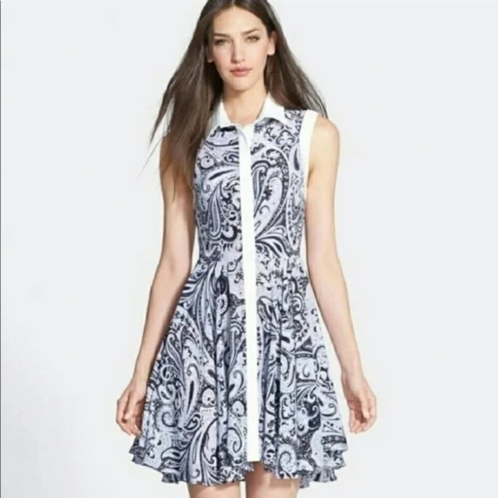 TRINA TURK paisley 100% SILK shirt DRESS